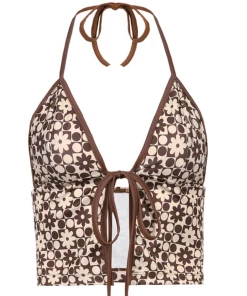 Shop Lena Jade Halter Tops Brown Lauren Floral Halter Top