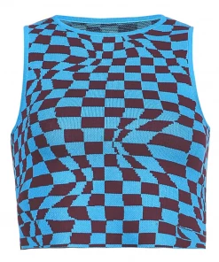 Shop Lena Jade Blue Checkerboard Tank