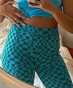 Shop Lena Jade Green Checkerboard Pants