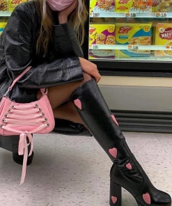 Shop Lena Jade Black And Pink Two Step Heart Boots