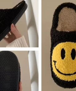 Shop Lena Jade Black Smiley Fluffy Slippers