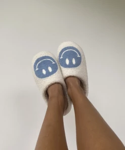 Shop Lena Jade Blue Smiley Fluffy Slippers Shoes