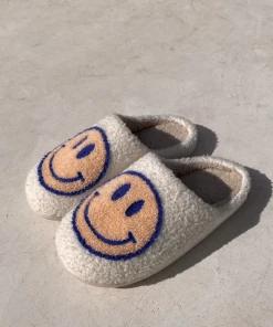 Shop Lena Jade Shoes Blue And Yellow Smiley Fluffy Slippers