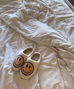 Shop Lena Jade Shoes Blue And Yellow Smiley Fluffy Slippers