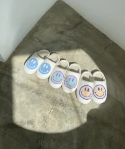 Shop Lena Jade Shoes Blue And Yellow Smiley Fluffy Slippers