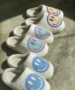 Shop Lena Jade Shoes Blue And Yellow Smiley Fluffy Slippers