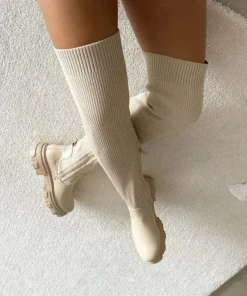 Shop Lena Jade Beige Over The Knee Boot Shoes