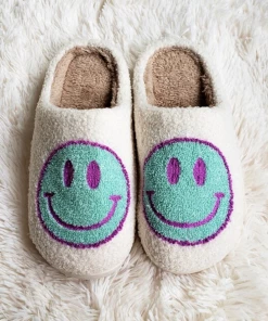 Shop Lena Jade Blue And Purple Smiley Fluffy Slippers Shoes