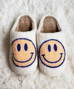 Shop Lena Jade Shoes Blue And Yellow Smiley Fluffy Slippers
