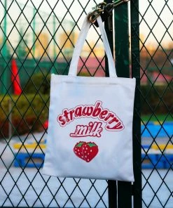 Shop Lena Jade Bags Strawberry Milk Canvas Tote Bag