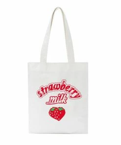 Shop Lena Jade Bags Strawberry Milk Canvas Tote Bag