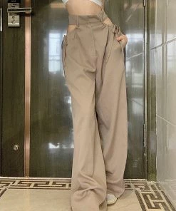 Shop Lena Jade Khaki Wide Leg Trousers