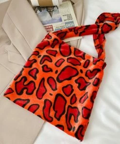 Shop Lena Jade Red Leopard Fuzzy Bag