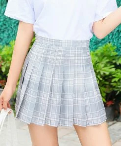 Shoplenajade Light Grey Plaid Pleated Skirt Skirts