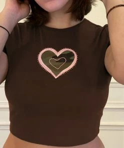 Shop Lena Jade Y2K Brown Camo Heart Tee