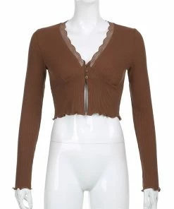 Shoplenajade Long Sleeves Brown Lace Long Sleeve