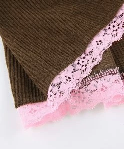 Shoplenajade Brown Pleated Corduroy Skirt