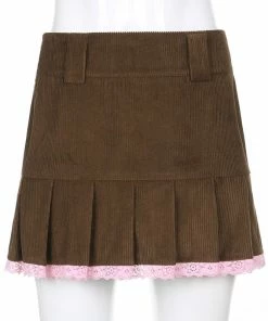 Shoplenajade Brown Pleated Corduroy Skirt