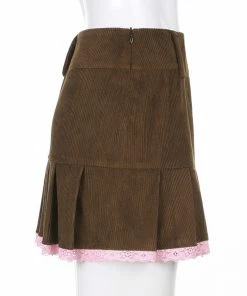 Shoplenajade Brown Pleated Corduroy Skirt