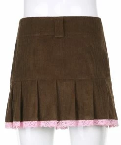 Shoplenajade Brown Pleated Corduroy Skirt