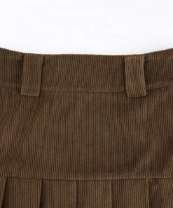 Shoplenajade Brown Pleated Corduroy Skirt