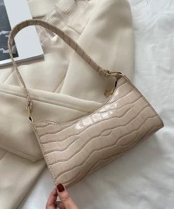 Shop Lena Jade Beige Croc Shoulder Bag Bags