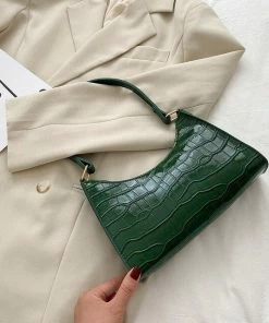 Shop Lena Jade Bags Green Croc Shoulder Bag