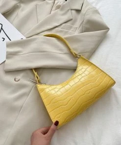 Shop Lena Jade Bags Bright Yellow Croc Shoulder Bag