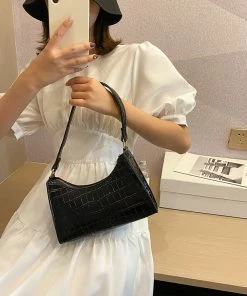 Shop Lena Jade Black Croc Shoulder Bag Bags