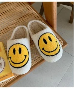 Shop Lena Jade Shoes White Smiley Fluffy Slippers