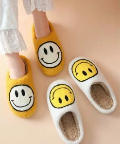 Shop Lena Jade Shoes White Smiley Fluffy Slippers