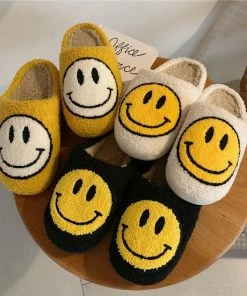 Shop Lena Jade Black Smiley Fluffy Slippers