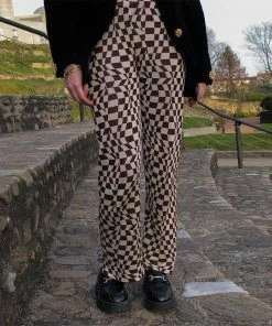 Shop Lena Jade Brown Checkerboard Pants