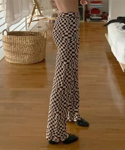 Shop Lena Jade Brown Checkerboard Pants