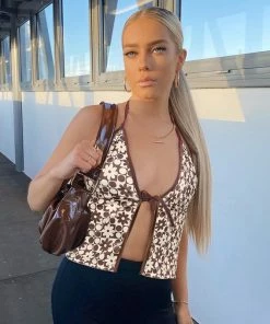 Shop Lena Jade Halter Tops Brown Lauren Floral Halter Top