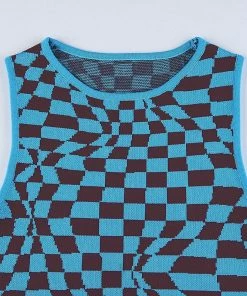 Shop Lena Jade Blue Checkerboard Tank