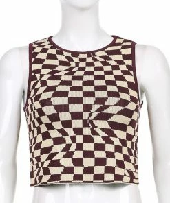 Shop Lena Jade Brown Checkerboard Tank Tanks