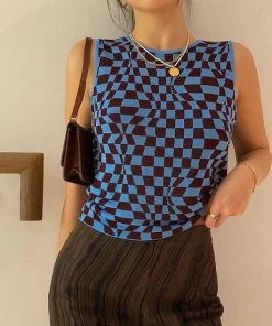 Shop Lena Jade Blue Checkerboard Tank