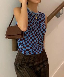 Shop Lena Jade Blue Checkerboard Tank