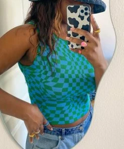 Shop Lena Jade Green & Blue Checkerboard Tank Tanks
