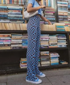 Shop Lena Jade Blue Checkerboard Pants