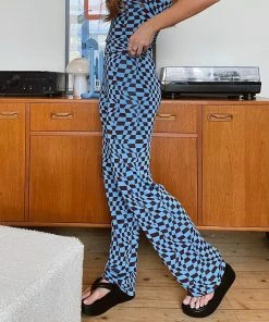 Shop Lena Jade Blue Checkerboard Pants