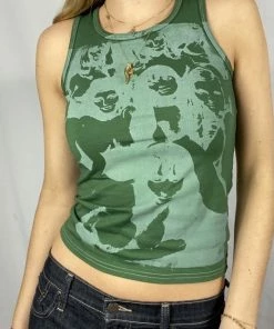 Shop Lena Jade Green White Crew Tank Tanks