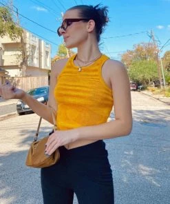 Shop Lena Jade Tanks Yellow Regina Knitted Tank