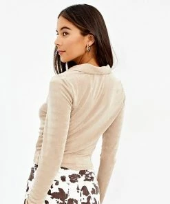 Shop Lena Jade Tan Josephine Button Down Long Sleeve Top