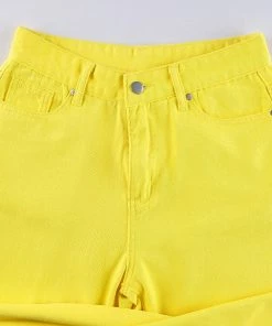 Shop Lena Jade Yellow High Waisted Jeans Pants