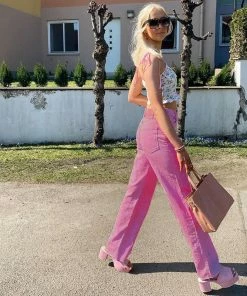Shop Lena Jade Pink High Waisted Jeans Pants