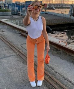 Shop Lena Jade Pants Orange High Waisted Jeans
