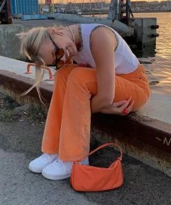 Shop Lena Jade Pants Orange High Waisted Jeans