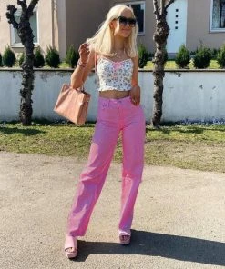 Shop Lena Jade Pink High Waisted Jeans Pants